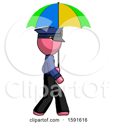 Pink Police Man Walking with Colored Umbrella by Leo Blanchette