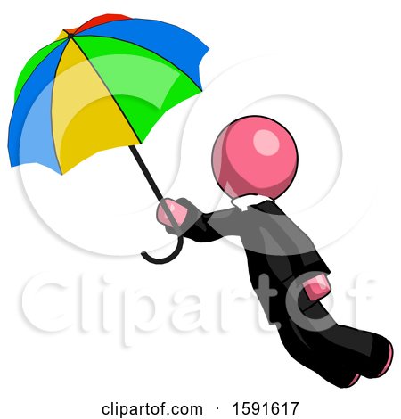 Pink Clergy Man Flying with Rainbow Colored Umbrella by Leo Blanchette