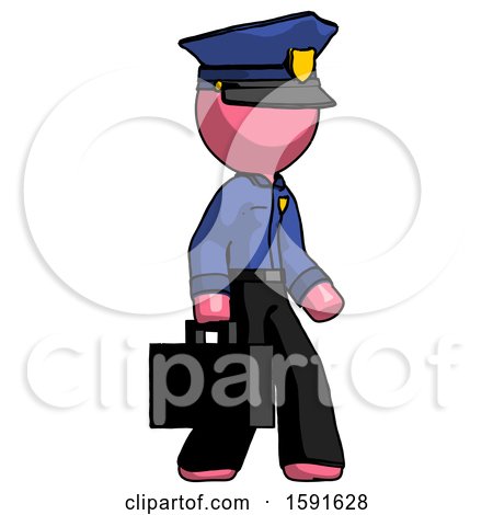 Pink Police Man Walking with Briefcase to the Right by Leo Blanchette