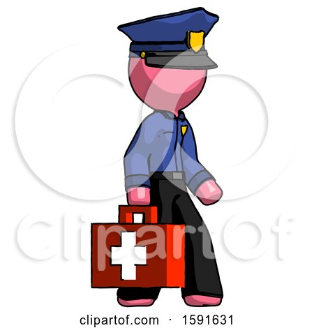 Pink Police Man Walking with Medical Aid Briefcase to Right by Leo Blanchette