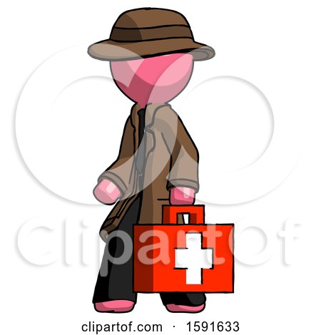 Pink Detective Man Walking with Medical Aid Briefcase to Left by Leo Blanchette