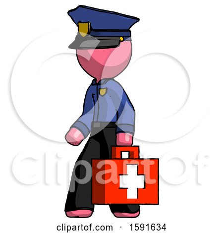 Pink Police Man Walking with Medical Aid Briefcase to Left by Leo Blanchette