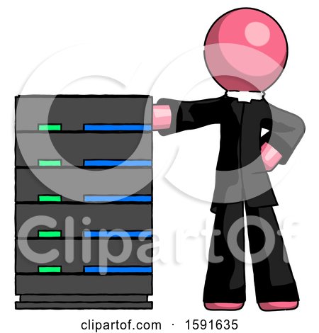 Pink Clergy Man with Server Rack Leaning Confidently Against It by Leo Blanchette