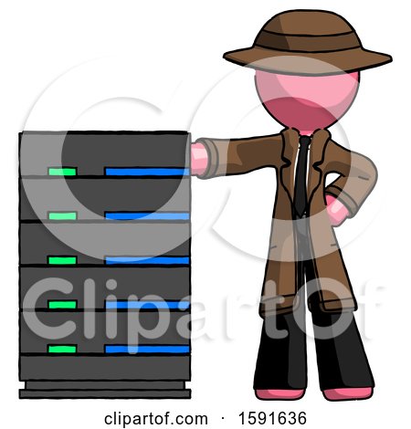 Pink Detective Man with Server Rack Leaning Confidently Against It by Leo Blanchette