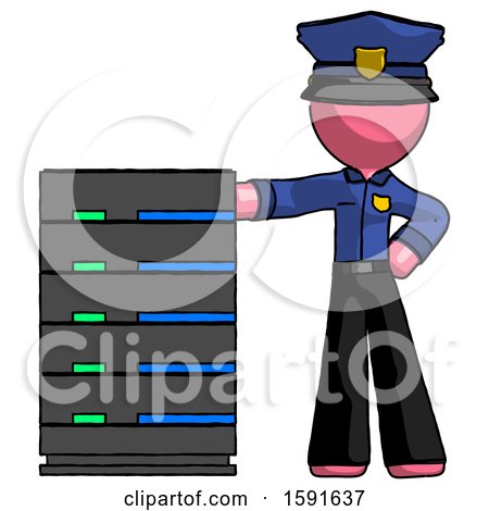Pink Police Man with Server Rack Leaning Confidently Against It by Leo Blanchette