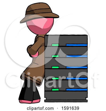 Pink Detective Man Resting Against Server Rack by Leo Blanchette