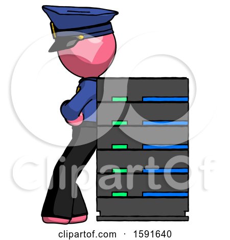 Pink Police Man Resting Against Server Rack by Leo Blanchette