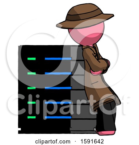 Pink Detective Man Resting Against Server Rack Viewed at Angle by Leo Blanchette