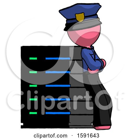 Pink Police Man Resting Against Server Rack Viewed at Angle by Leo Blanchette