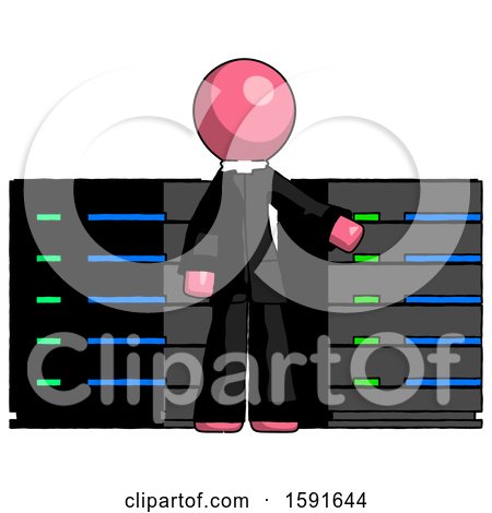 Pink Clergy Man with Server Racks, in Front of Two Networked Systems by Leo Blanchette