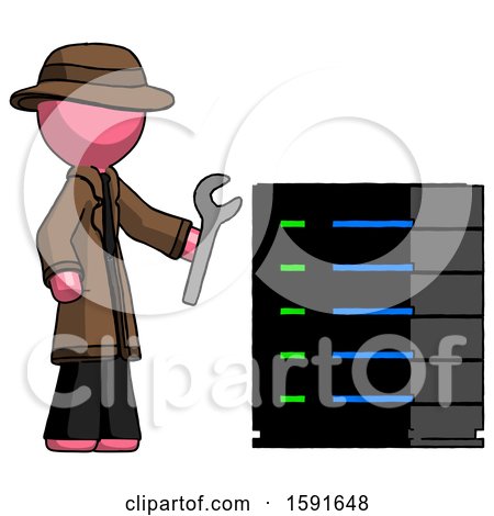 Pink Detective Man Server Administrator Doing Repairs by Leo Blanchette