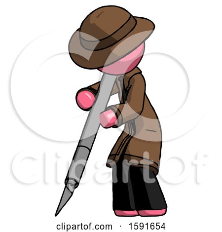 Pink Detective Man Cutting with Large Scalpel by Leo Blanchette