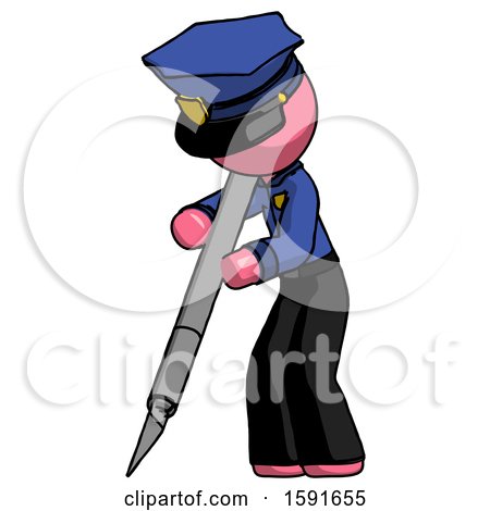 Pink Police Man Cutting with Large Scalpel by Leo Blanchette
