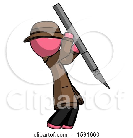 Pink Detective Man Stabbing or Cutting with Scalpel by Leo Blanchette