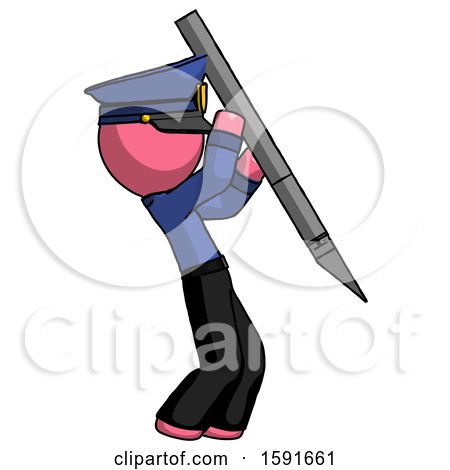 Pink Police Man Stabbing or Cutting with Scalpel by Leo Blanchette