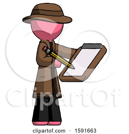 Pink Detective Man Using Clipboard and Pencil by Leo Blanchette