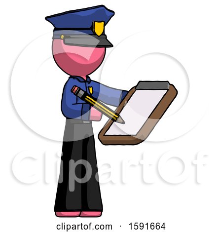 Pink Police Man Using Clipboard and Pencil by Leo Blanchette