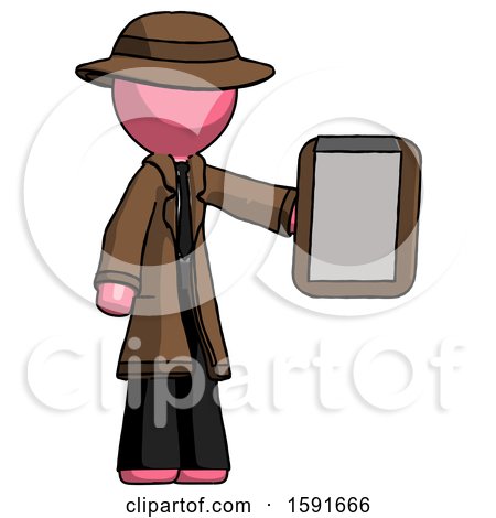 Pink Detective Man Showing Clipboard to Viewer by Leo Blanchette