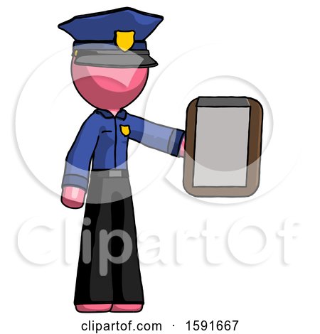 Pink Police Man Showing Clipboard to Viewer by Leo Blanchette