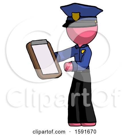 Pink Police Man Reviewing Stuff on Clipboard by Leo Blanchette