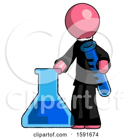 Pink Clergy Man Holding Test Tube Beside Beaker or Flask by Leo Blanchette