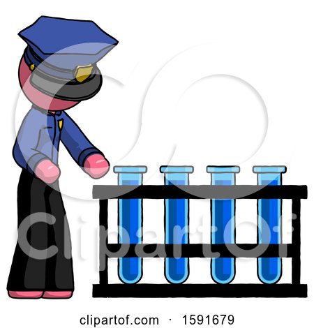 Pink Police Man Using Test Tubes or Vials on Rack by Leo Blanchette