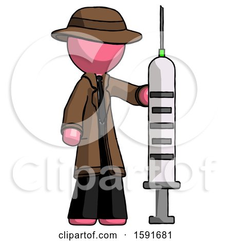 Pink Detective Man Holding Large Syringe by Leo Blanchette
