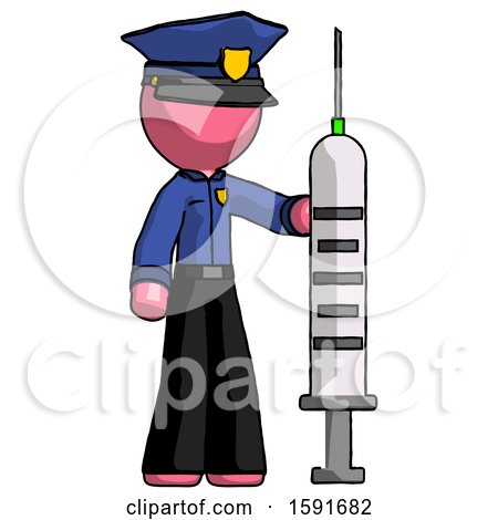Pink Police Man Holding Large Syringe by Leo Blanchette