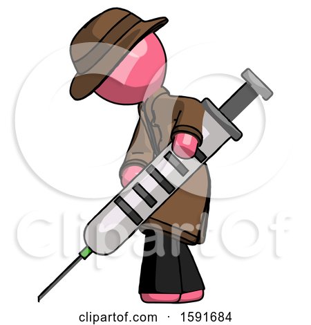Pink Detective Man Using Syringe Giving Injection by Leo Blanchette