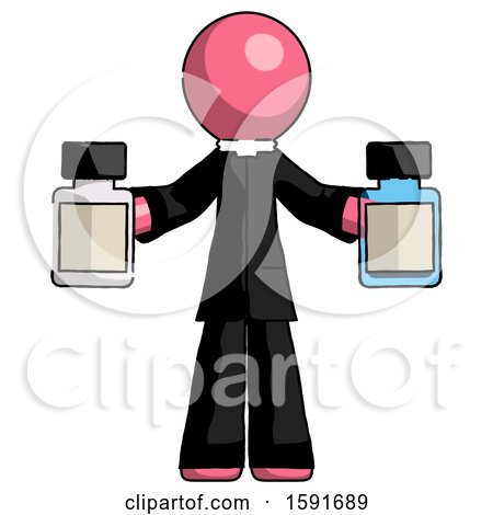 Pink Clergy Man Holding Two Medicine Bottles by Leo Blanchette