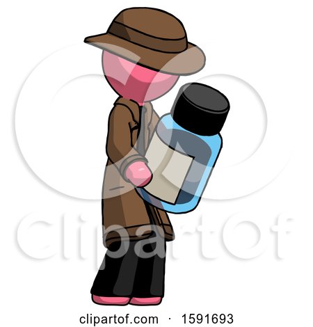 Pink Detective Man Holding Glass Medicine Bottle by Leo Blanchette