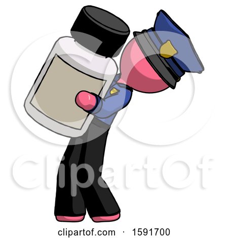 Pink Police Man Holding Large White Medicine Bottle by Leo Blanchette