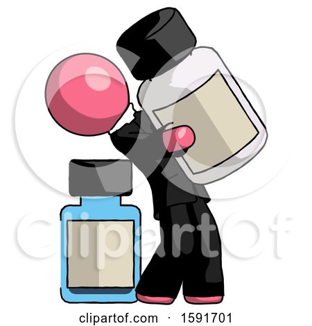 Pink Clergy Man Holding Large White Medicine Bottle with Bottle in Background by Leo Blanchette