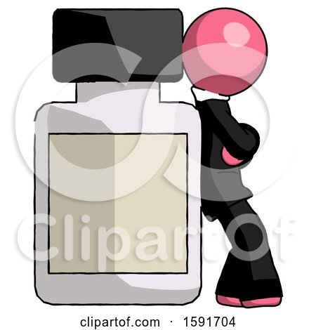 Pink Clergy Man Leaning Against Large Medicine Bottle by Leo Blanchette