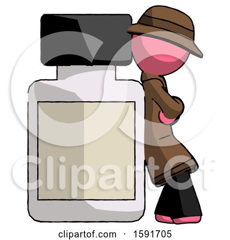 Pink Detective Man Leaning Against Large Medicine Bottle by Leo Blanchette