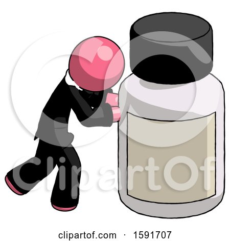 Pink Clergy Man Pushing Large Medicine Bottle by Leo Blanchette