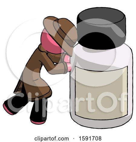 Pink Detective Man Pushing Large Medicine Bottle by Leo Blanchette