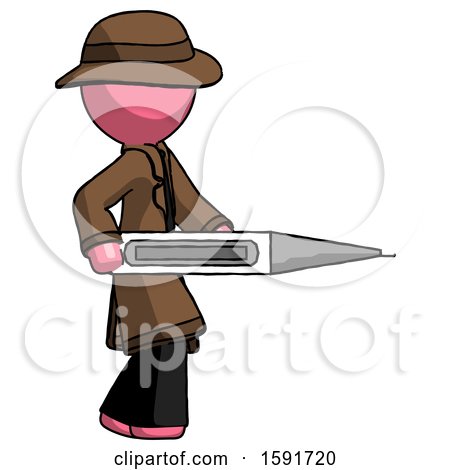 Pink Detective Man Walking with Large Thermometer by Leo Blanchette