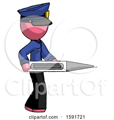 Pink Police Man Walking with Large Thermometer by Leo Blanchette