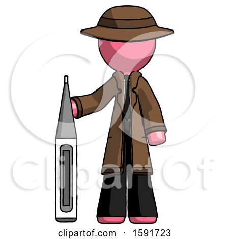 Pink Detective Man Standing with Large Thermometer by Leo Blanchette