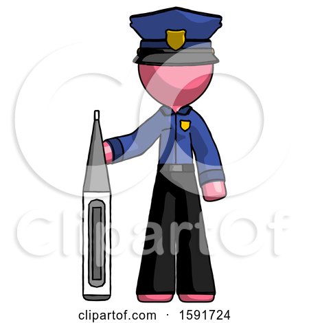 Pink Police Man Standing with Large Thermometer by Leo Blanchette