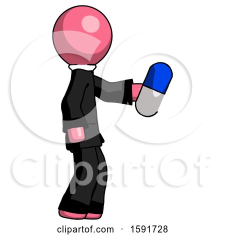 Pink Clergy Man Holding Blue Pill Walking to Right by Leo Blanchette