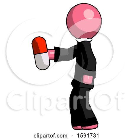 Pink Clergy Man Holding Red Pill Walking to Left by Leo Blanchette