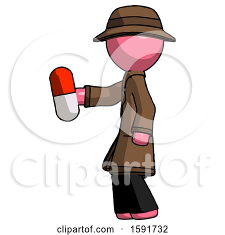 Pink Detective Man Holding Red Pill Walking to Left by Leo Blanchette