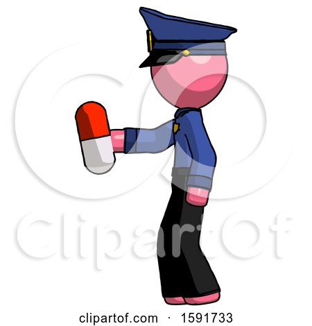 Pink Police Man Holding Red Pill Walking to Left by Leo Blanchette