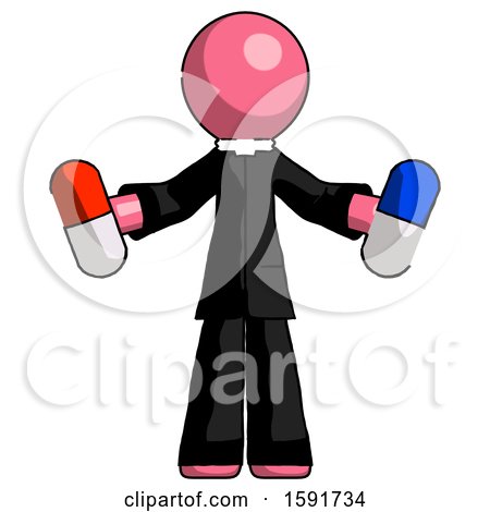 Pink Clergy Man Holding a Red Pill and Blue Pill by Leo Blanchette