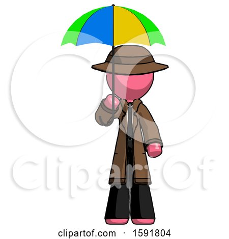Pink Detective Man Holding Umbrella Rainbow Colored by Leo Blanchette