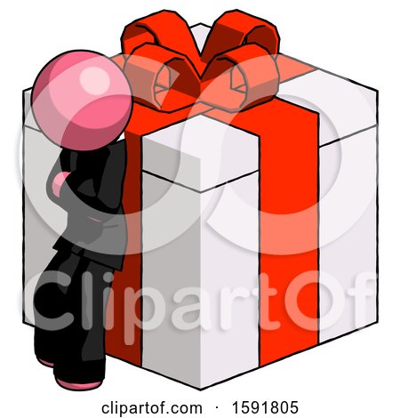Pink Clergy Man Leaning on Gift with Red Bow Angle View by Leo Blanchette