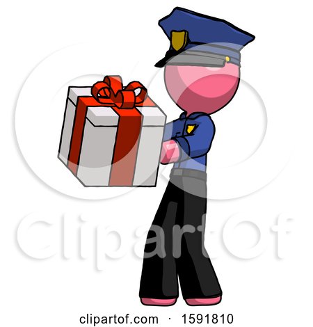 Pink Police Man Presenting a Present with Large Red Bow on It by Leo Blanchette