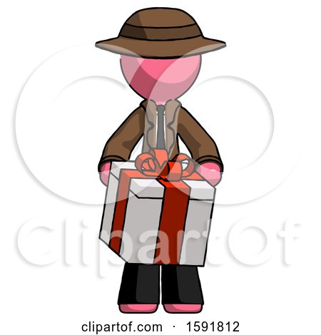 Pink Detective Man Gifting Present with Large Bow Front View by Leo Blanchette